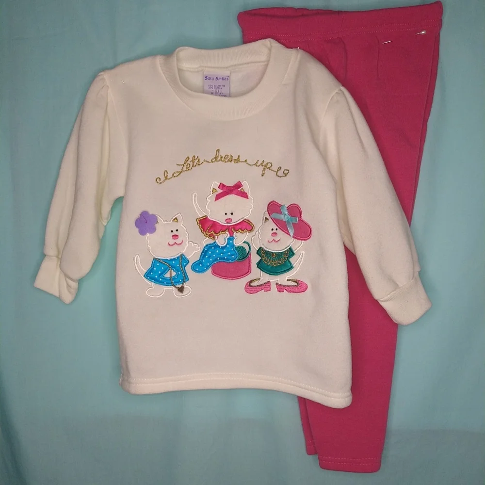 Mervin's Vintage Sara Smiles cat kitten dress up sweatshirt sweatpants set 4T